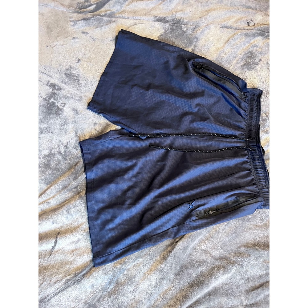 Game Time Mens Navy Blue Grid Athletic Gym Shorts Size 3X Zipper Pockets